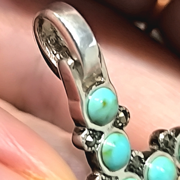 Large Sterling Silver Turquoise Marcasite Pendant - Picture 12 of 13